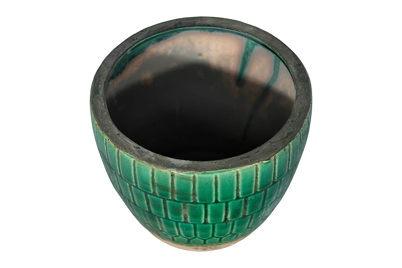 Hello Honey® Distressed Green Tile Terracotta Planter