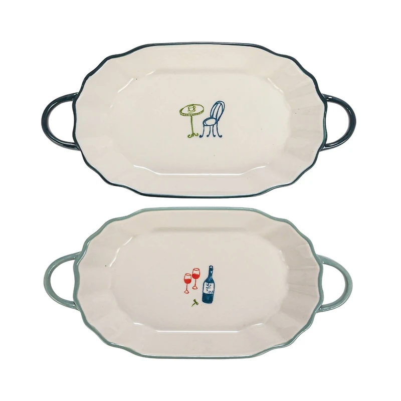 Hello Honey® 9.5" White Stoneware Plates with Handles Set