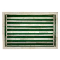 Hello Honey® 18" Green & Cream Reclaimed Wood Tray with Handles
