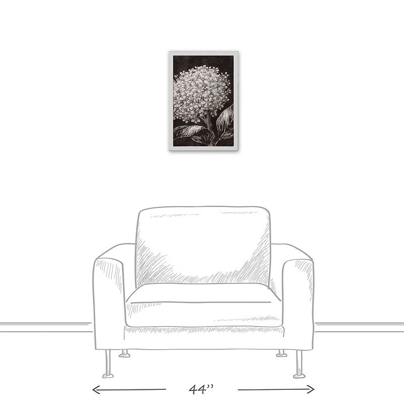 Sketched Hydrangeas White Framed Canvas