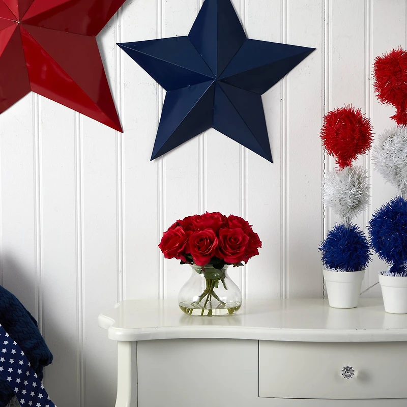 11" Red Rose Arrangement with Clear Glass Vase