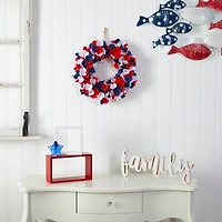 18" Red, White & Blue Americana Hydrangea Wreath
