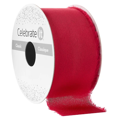 1.5" x 3yd. Red Satin Raw Edge Ribbon by Celebrate It® Classic