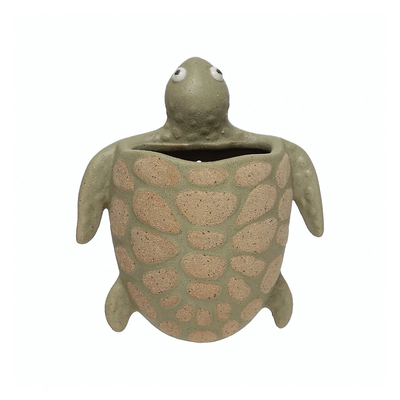 7" Light Green Stoneware Turtle Wall Planter