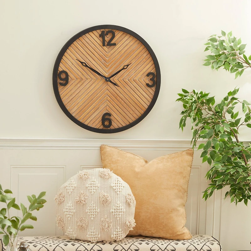 25" Brown Wood Industrial Wall Clock