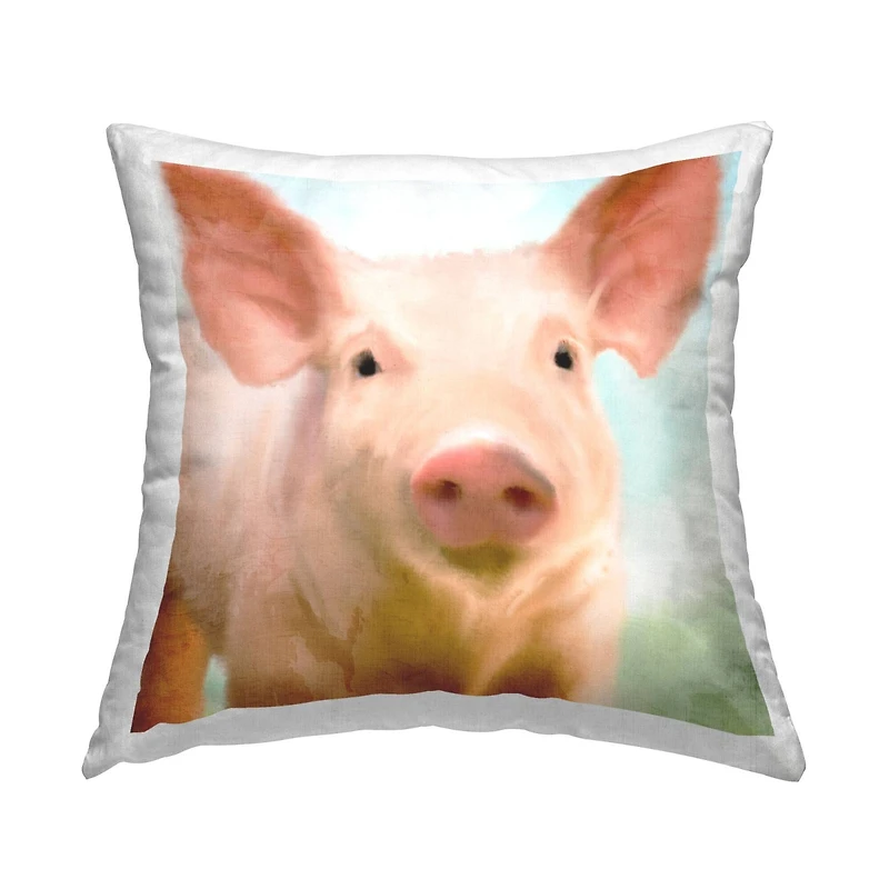 Stupell Industries Pink Farm Pig Animal Portrait Throw Pillow, 18" x 18"