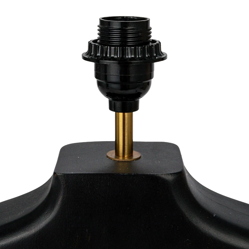 Hello Honey® 2ft. Black & Natural Mango Wood Abstract Shaped Table Lamp with Cotton Shade & Inline Switch