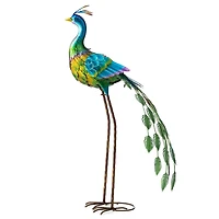 Glitzhome® 32" Metal Standing Peacock Garden Statue with Stakes