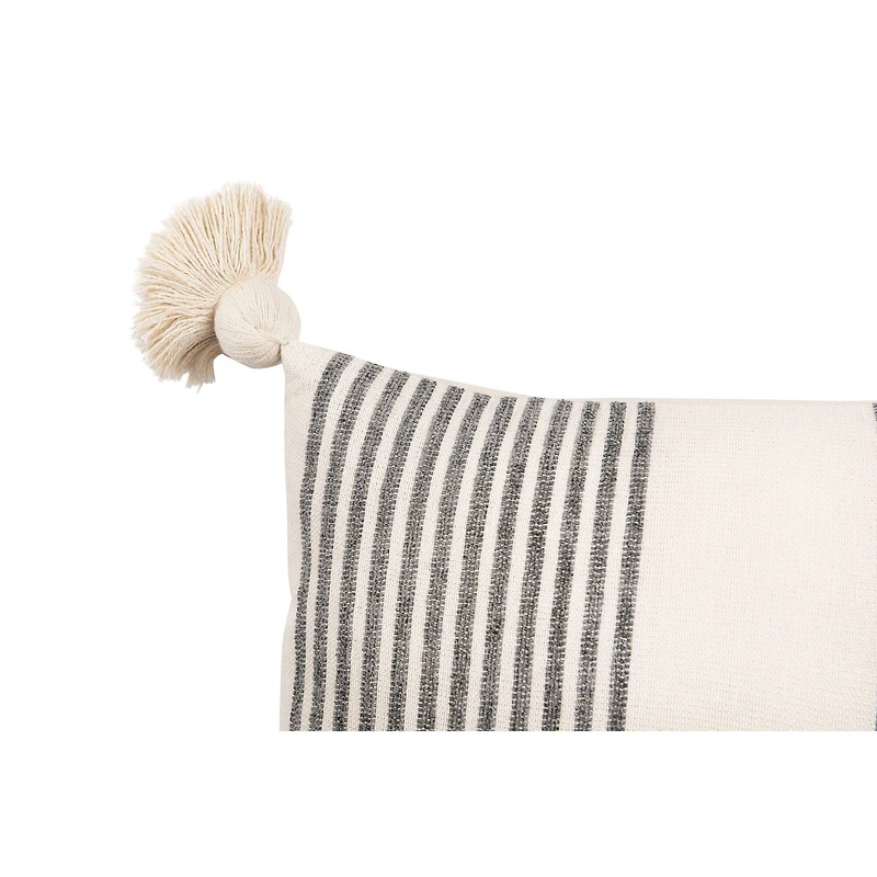 Hello Honey® Cream & Gray Striped Pillow with Tassels