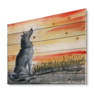 Designart - Grey Wolf Howling At The Moon
