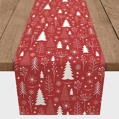 90" Winter Tree Pattern Red Poly Twill Table Runner