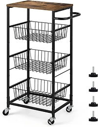 Black 4-Tier Metal Rolling Kitchen Cart