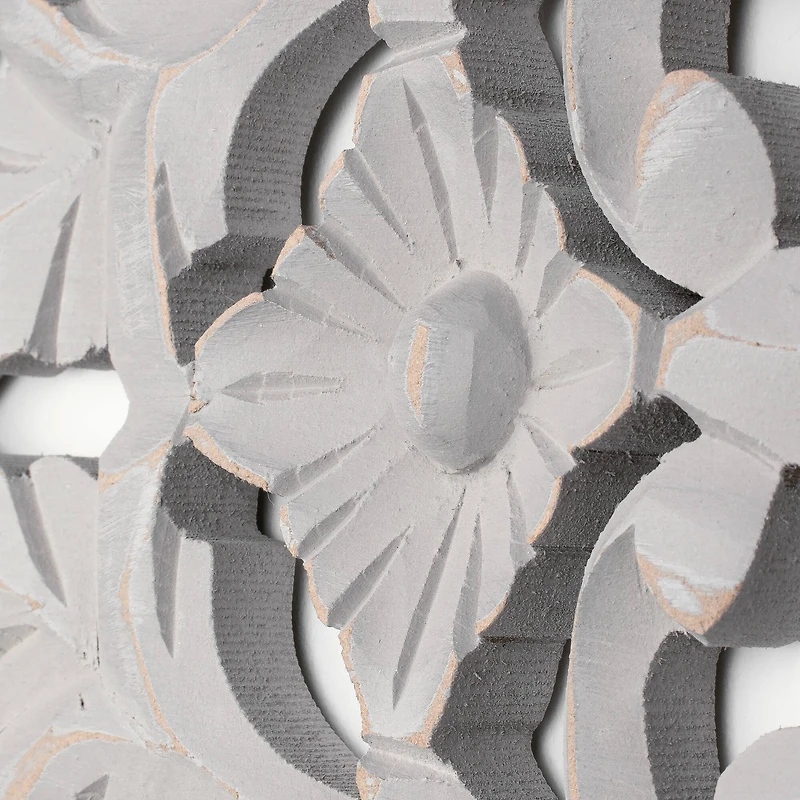 24" Dove Gray Hand-Carved Wall Shelf & Coat Rack