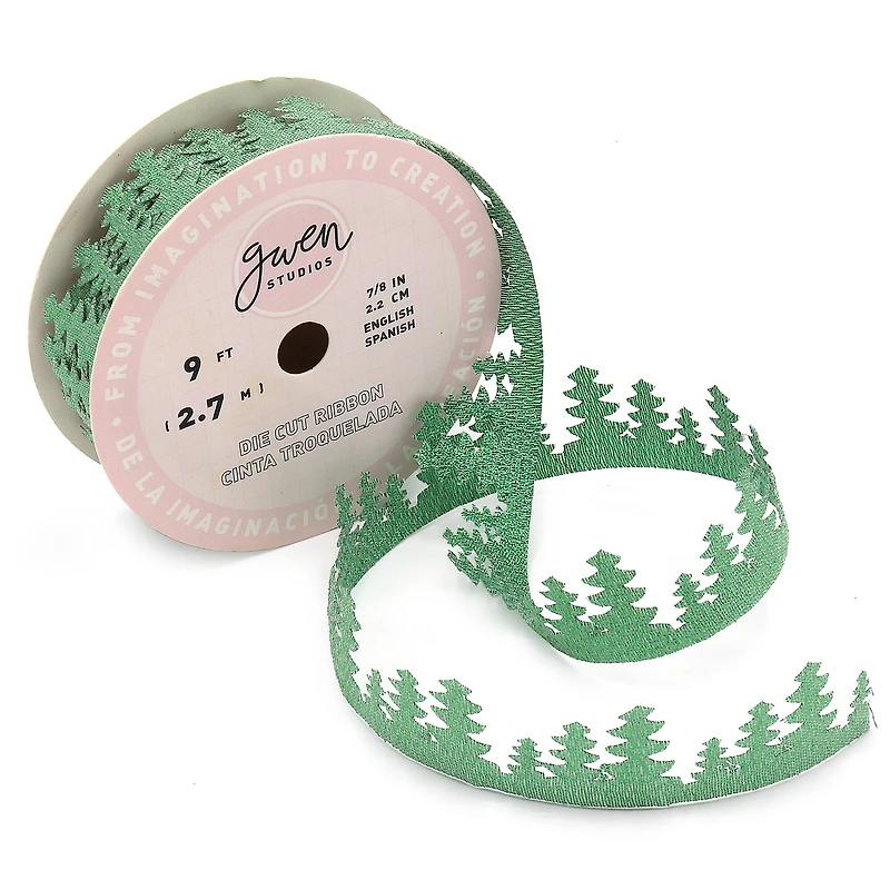 Gwen Studios 7/8" x 3yd. Die Cut Christmas Trees Holiday Ribbon