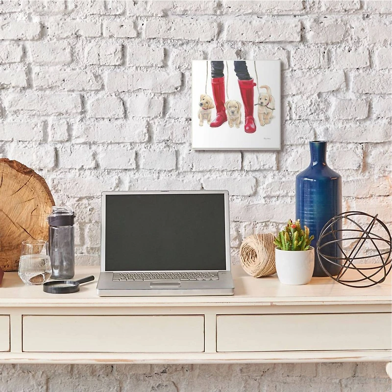 Stupell Industries Labrador Puppies Rain Boots Red White Dog Art