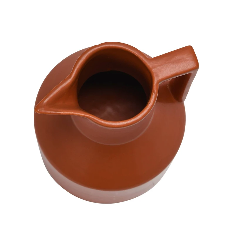 6" Orange Stoneware Watering Pitcher Vase with Handle