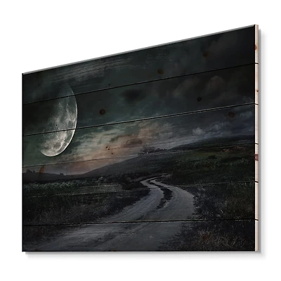 Designart - Rural Road Through The Meadow Under Full Moon