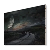 Designart - Rural Road Through The Meadow Under Full Moon
