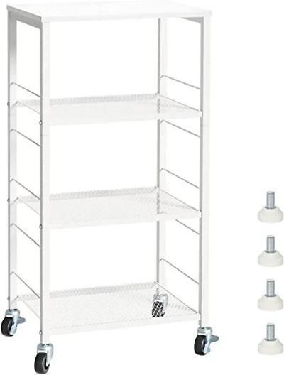White Kitchen Storage 4-Tier Rolling Utility Cart