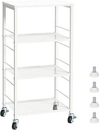 White Kitchen Storage 4-Tier Rolling Utility Cart