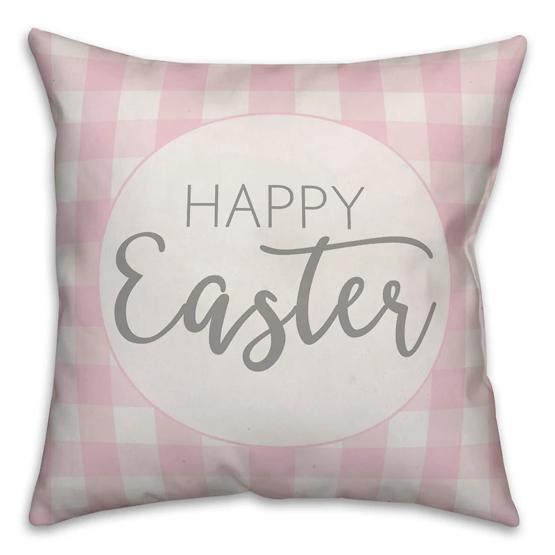 Happy Easter Pink Buffalo Check Throw Pillow
