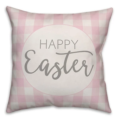 Happy Easter Pink Buffalo Check Throw Pillow