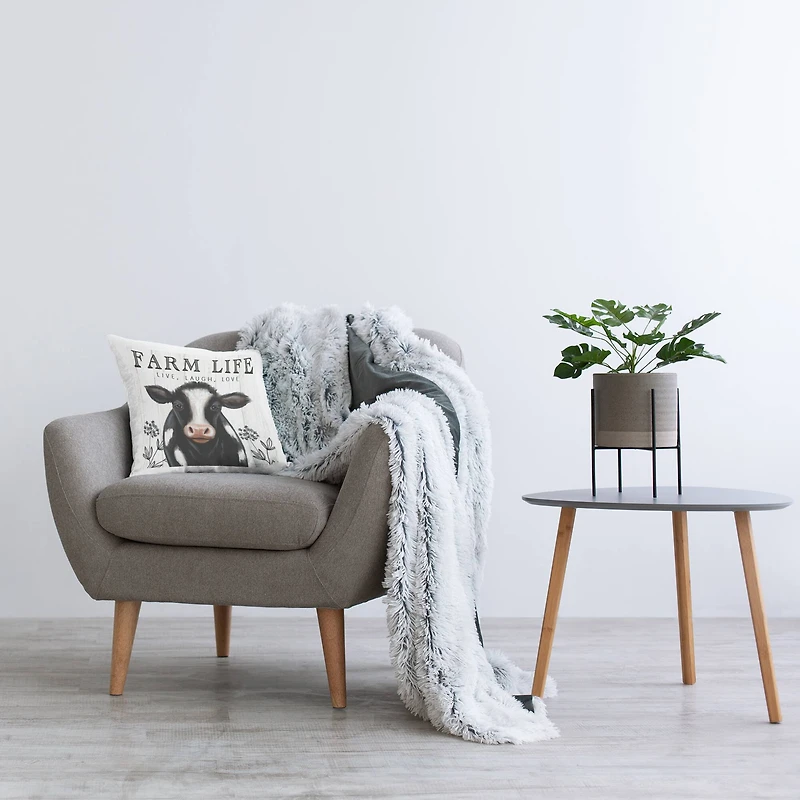 Stupell Industries Farm Life Dairy Cow Sign Wildflower Florals Throw Pillow 18" x 18"