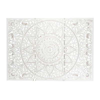 Wood Handmade Intricately Carved Floral Wall Decor with Mandala Design Set of 3 22