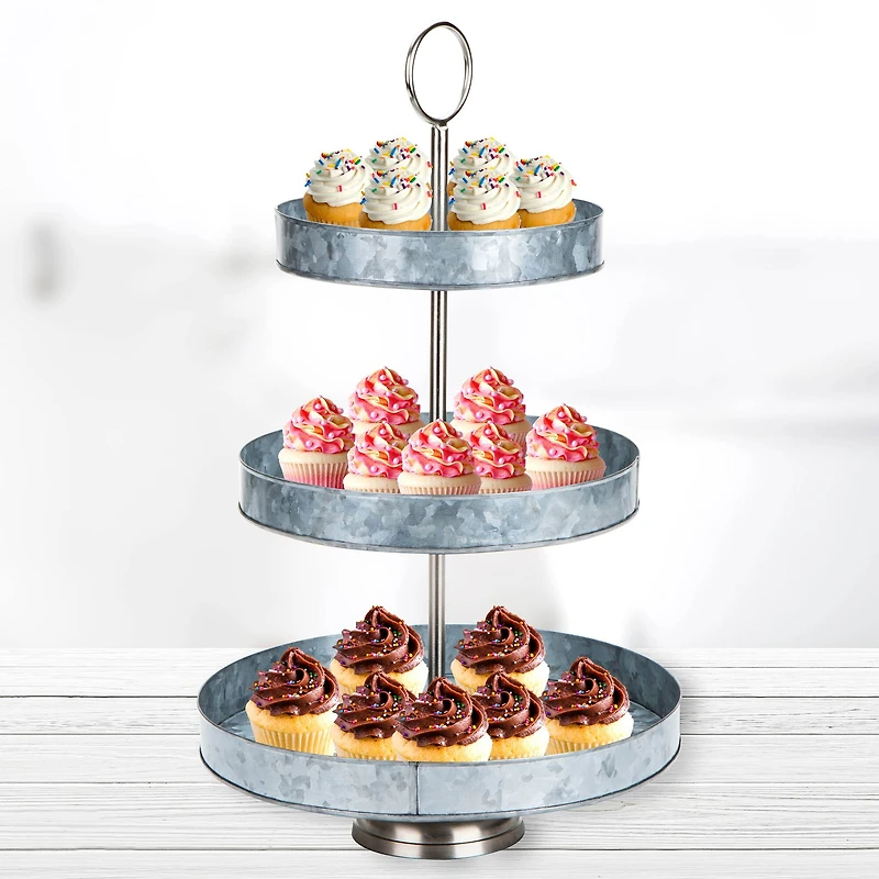 Mind Reader Silver Tiered Galvanized Steel Round Cupcake Tower
