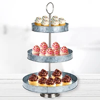 Mind Reader Silver Tiered Galvanized Steel Round Cupcake Tower