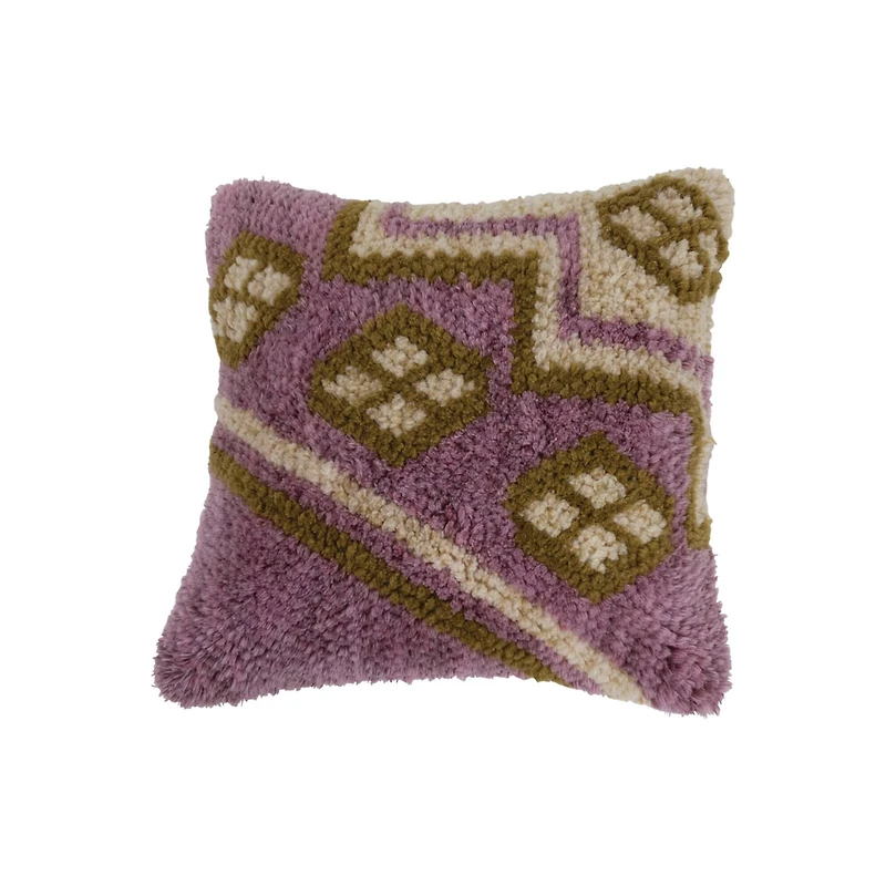 Hello Honey® Purple Design Wool & Cotton Tufted Pillow