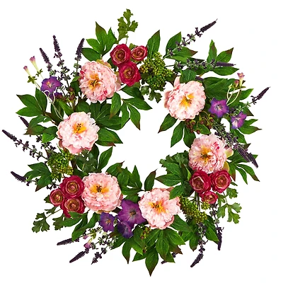22" Multicolor Peony Wreath
