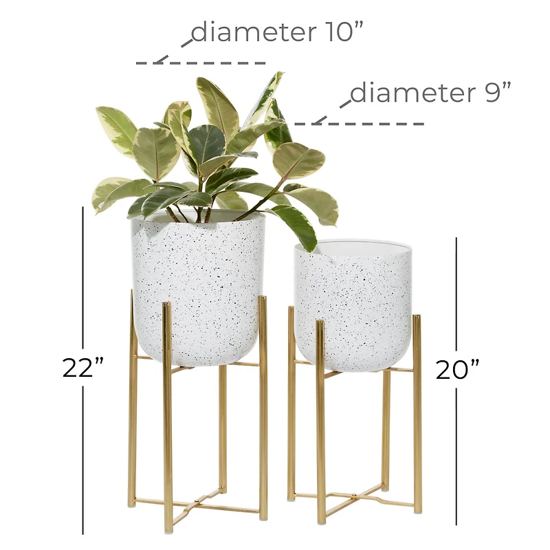 Set of 2 White Metal Contemporary Planter, 20", 22"