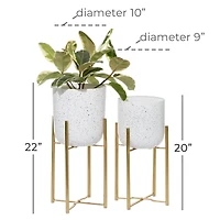 Set of 2 White Metal Contemporary Planter, 20", 22"