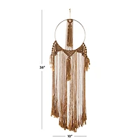 Brown Fabric Intricately Weaved Macrame Wall Decor with Beaded Fringe Tassels 10" x 1" x 38"