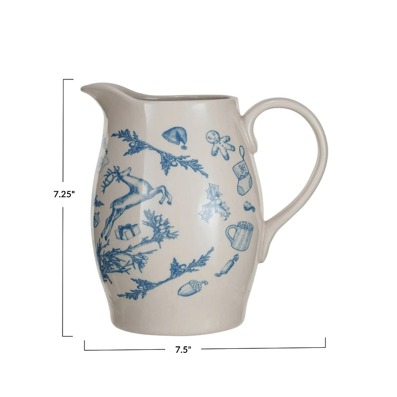 Hello Honey® 1qt. Blue & Cream Classic Holiday Stoneware Pitcher