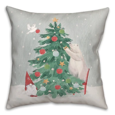 Christmas Creatures Tree Decorating Throw Pillow