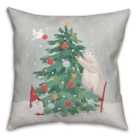 Christmas Creatures Tree Decorating Throw Pillow