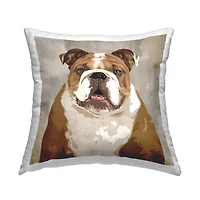 Stupell Industries Pet Bulldog Portrait Abstract Beige Pattern Throw Pillow 18" x 18"