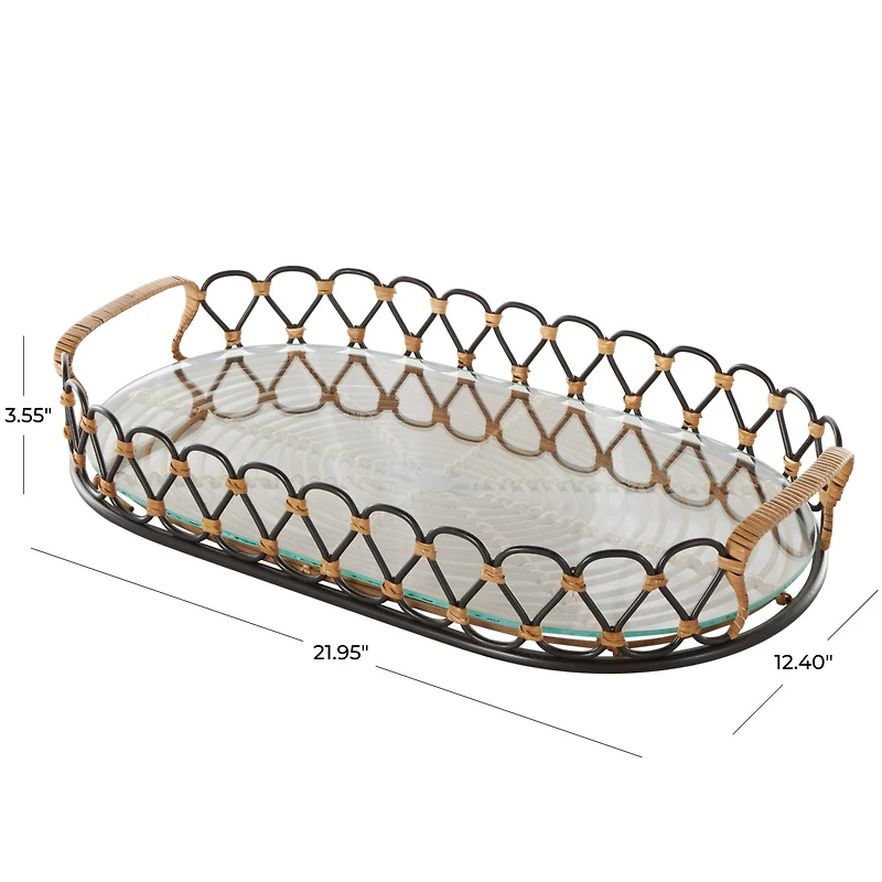 22" Black & Brown Décor Tray with Glass Base