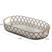 22" Black & Brown Décor Tray with Glass Base
