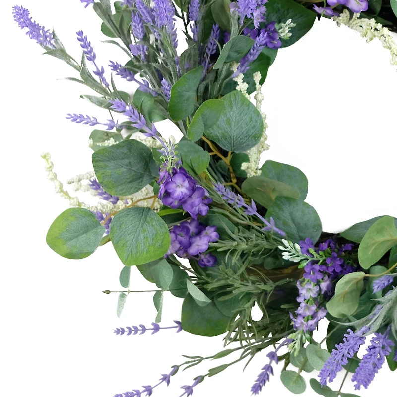 24" Purple & White Spring Lavender & Eucalyptus Floral Wreath