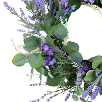 24" Purple & White Spring Lavender & Eucalyptus Floral Wreath