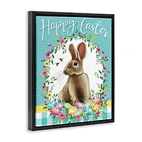 Stupell Industries Happy Easter Bunny Wreath Floating Frame Wall Art