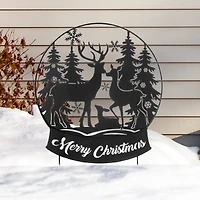 Glitzhome® 2.5ft. Metal Water Globe with Reindeer Family Silhouette Yard Stake