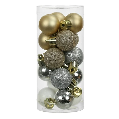 16 Pack 25mm Mini Silver & Gold Plastic Ball Ornaments by Ashland®
