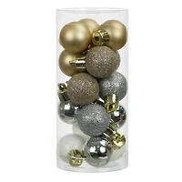 16 Pack 25mm Mini Silver & Gold Plastic Ball Ornaments by Ashland®
