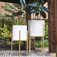 Hello Honey® White & Gold Boho Embossed Metal Planters with Stands Set