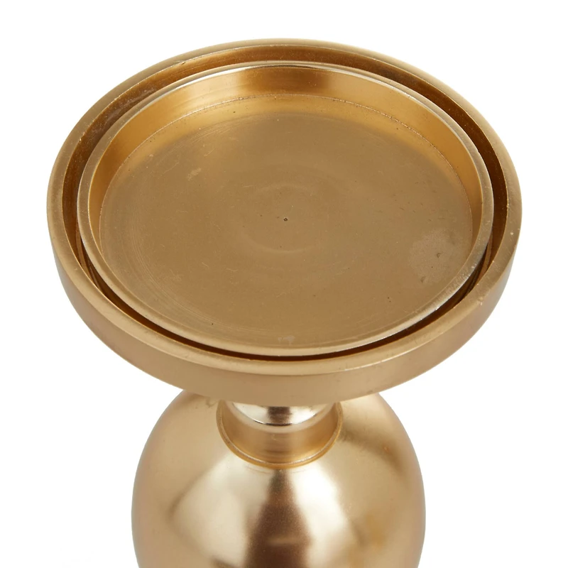 The Novogratz Set of 3 Gold Aluminum Transitional Candle Holders, 10" x 4" x 4"