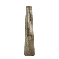 35.5" Brass Aluminum Metal Slim Flat Tall Floor Cone Vase with Textured Ridges